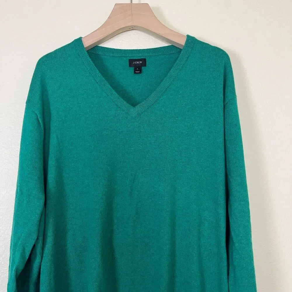 J.Crew Men Size L Cotton Cashmere Kelly Green V-Neck Sweatshirt Casual Minimal